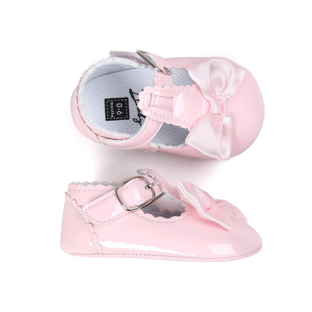 Born Baby Girl Shoes featuring a stylish bowknot design, made from PU leather with a rubber outsole, perfect for toddlers.