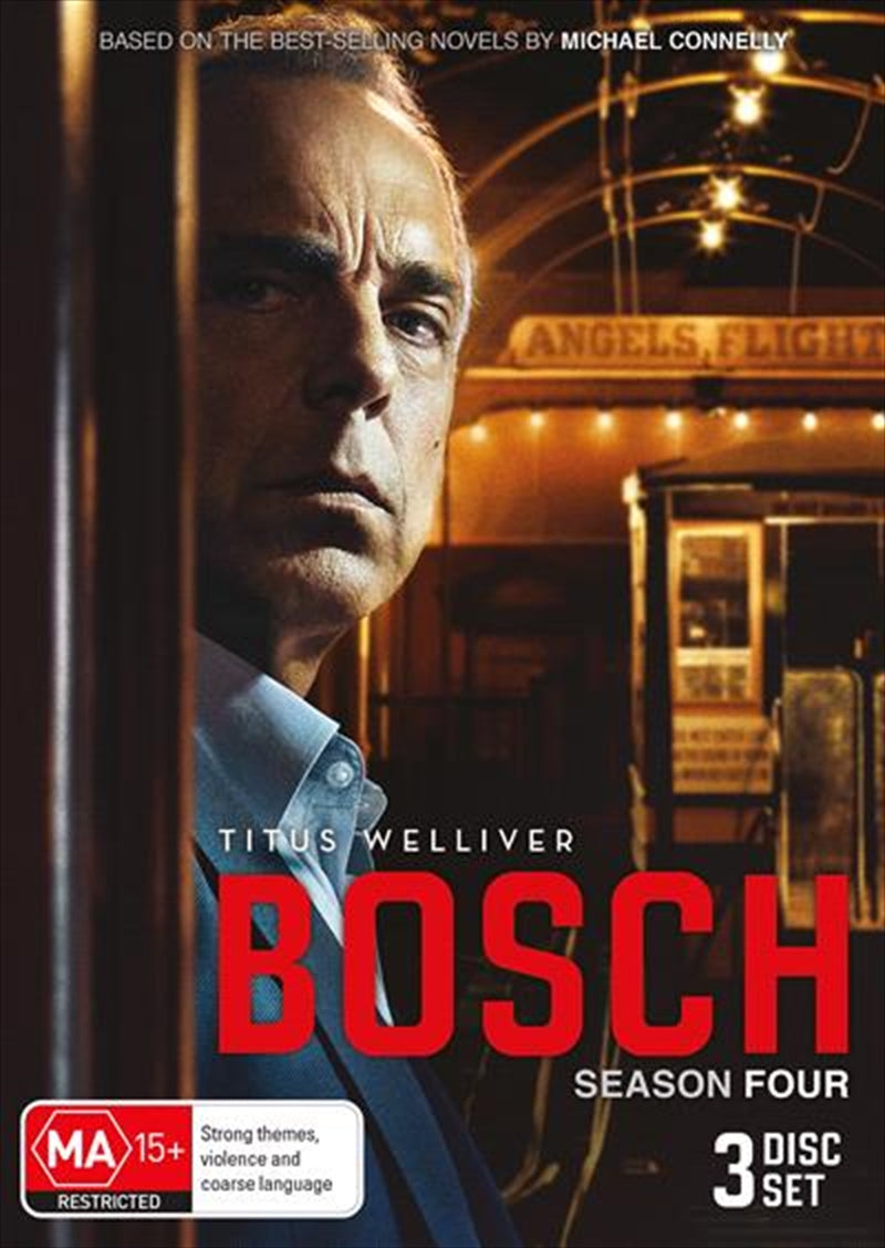 Bosch Season 4 DVD cover featuring the main character, Harry Bosch, in a dramatic pose.