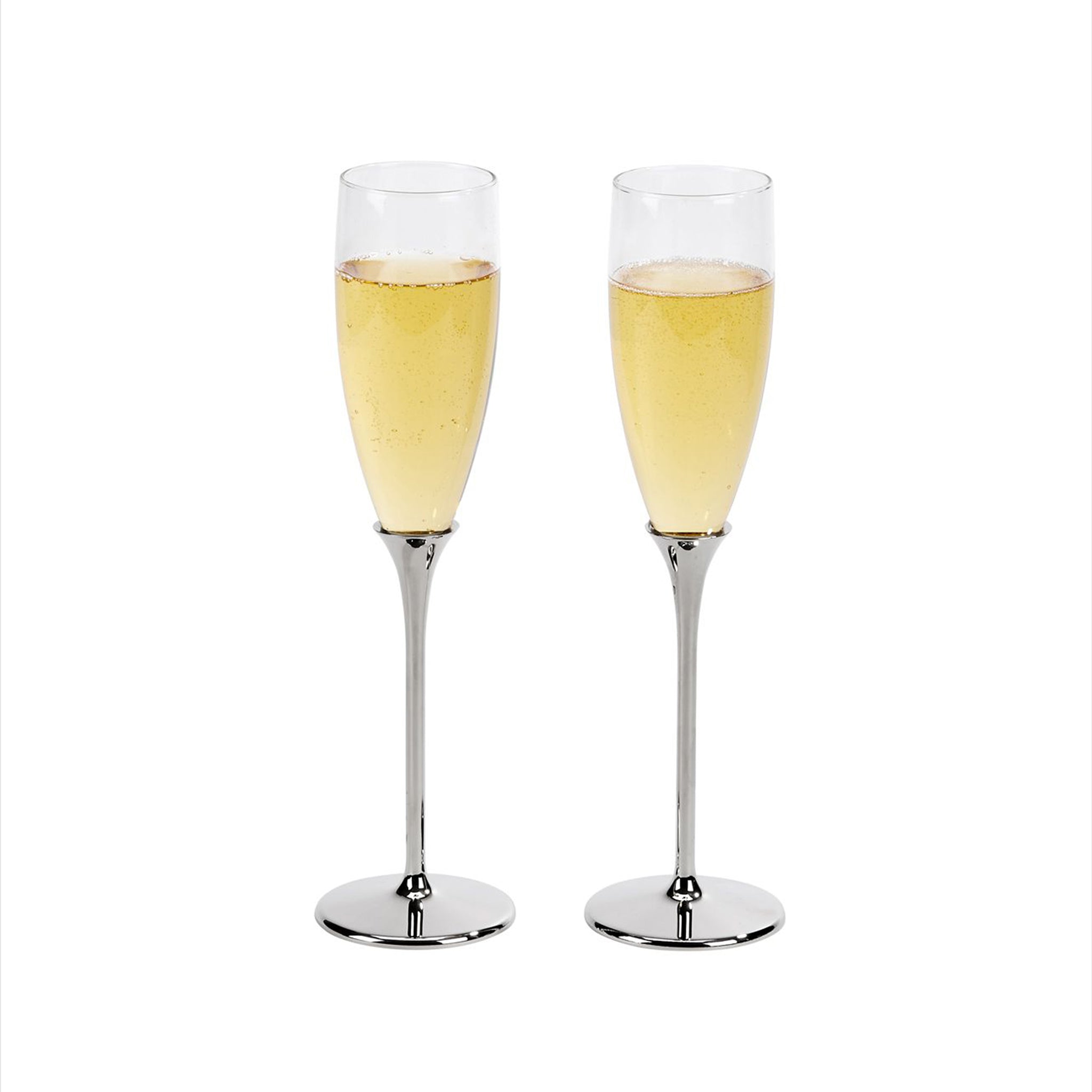 Boston Champagne Toasting Flutes Set featuring elegant nickel-plated design and clear glass bowls, perfect for celebrations.