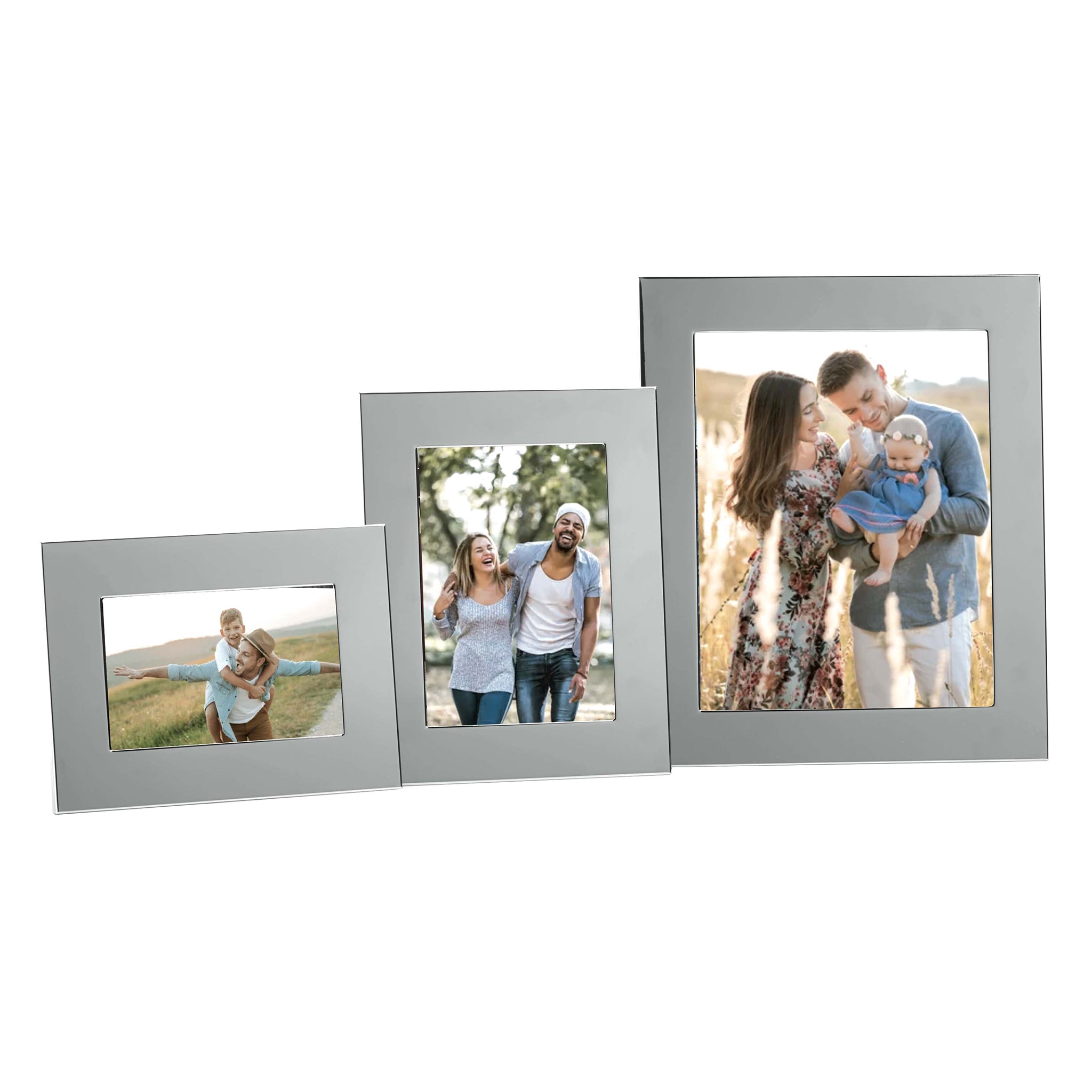 Boston Design Frame in nickel plated finish holding a 4x6 photo, featuring a plain border and easel back.