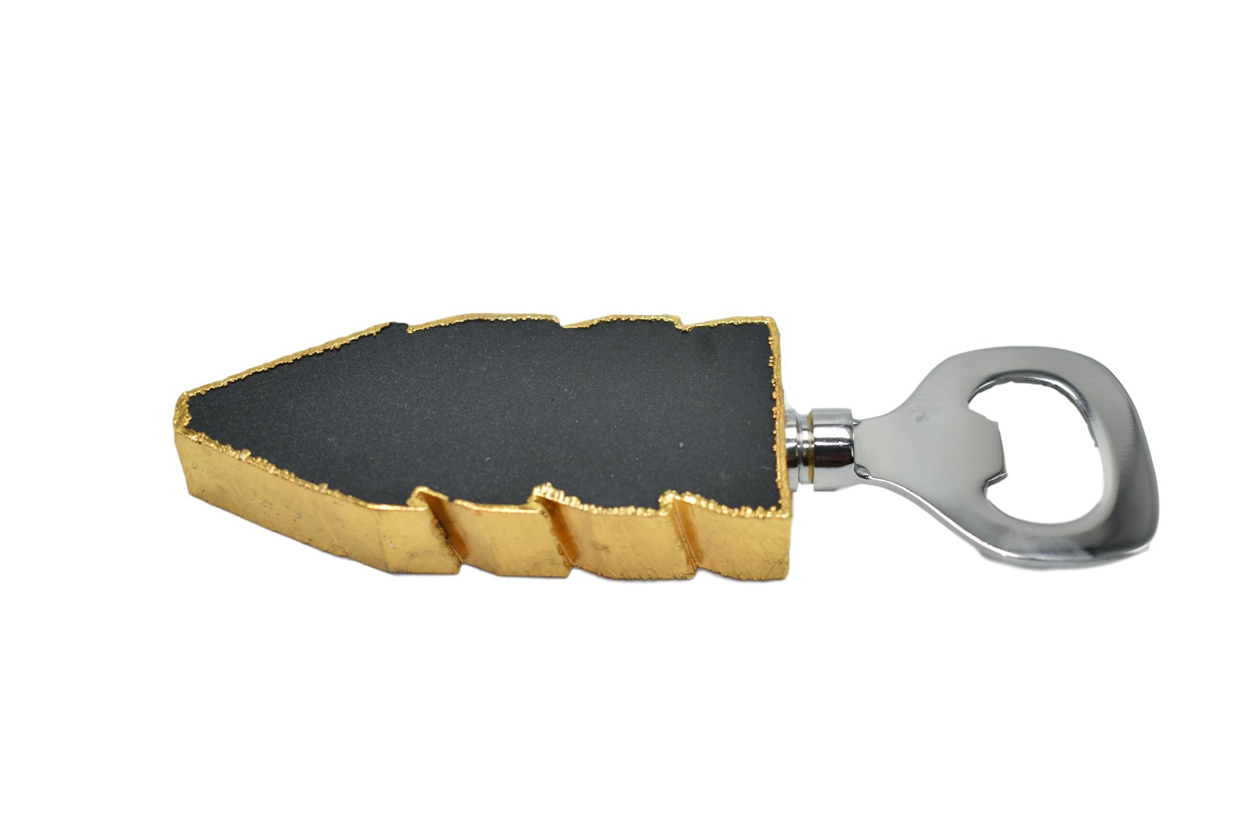 Luxurious bottle opener featuring gold trim and sparkling quartz handle, perfect for elegant entertaining.