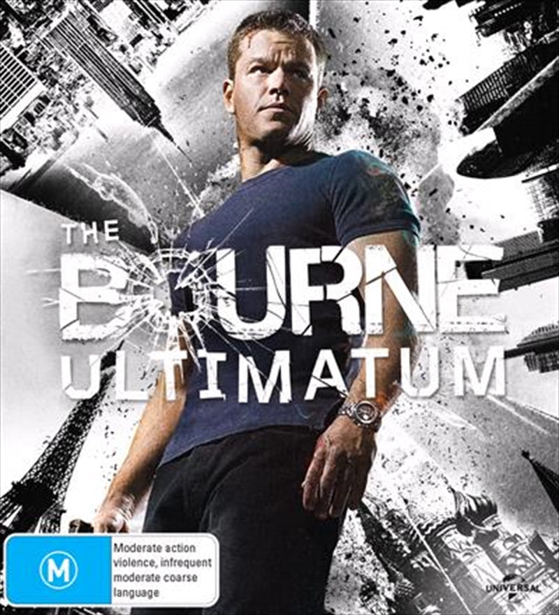 Bourne Ultimatum Blu-ray + UHD cover featuring Matt Damon as Jason Bourne in an action-packed scene.