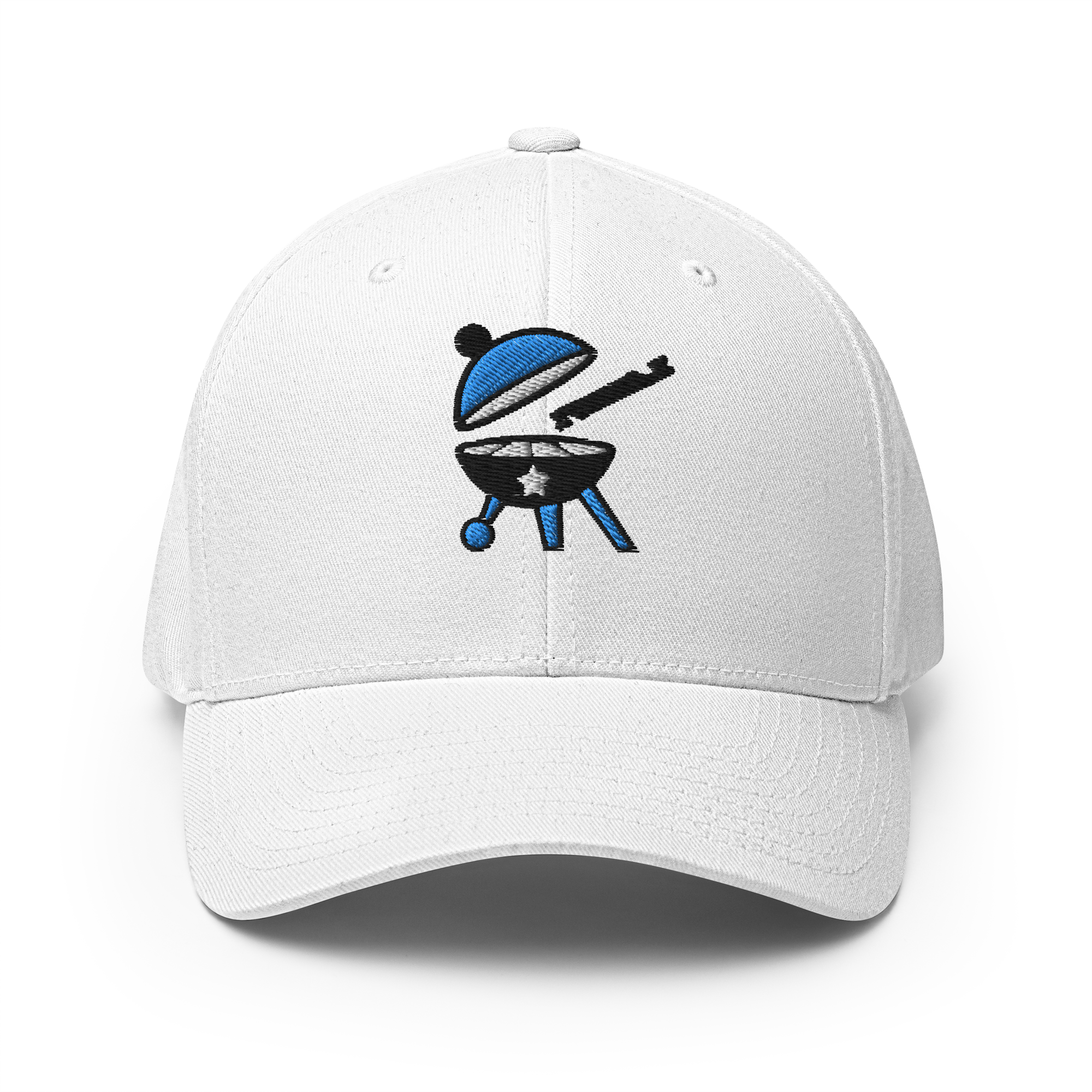 BBQ Pic Baseball Cap featuring a structured design, elastic stretch band, and silver undervisor, perfect for outdoor events.