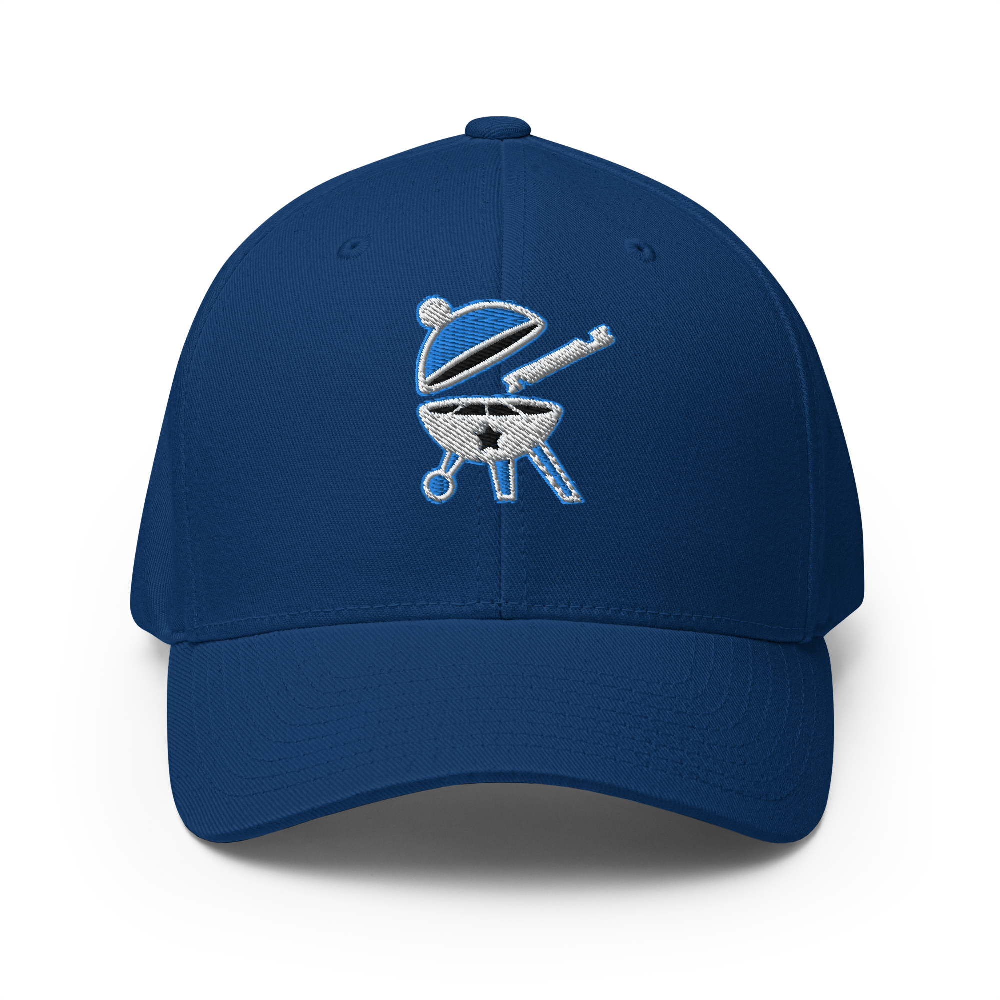 BBQ Pic Baseball Cap featuring a structured design, elastic stretch band, and silver undervisor, perfect for outdoor events.