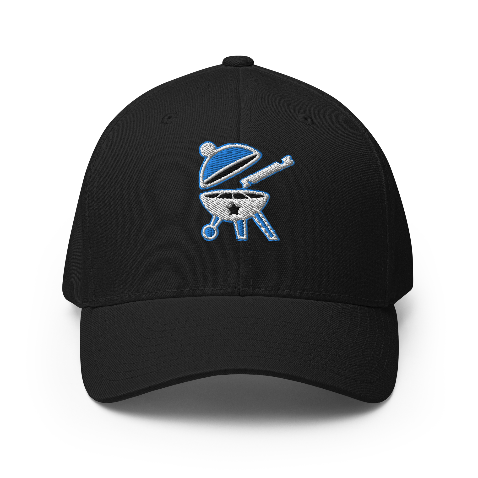 BBQ Pic Baseball Cap featuring a structured design, elastic stretch band, and silver undervisor, perfect for outdoor events.