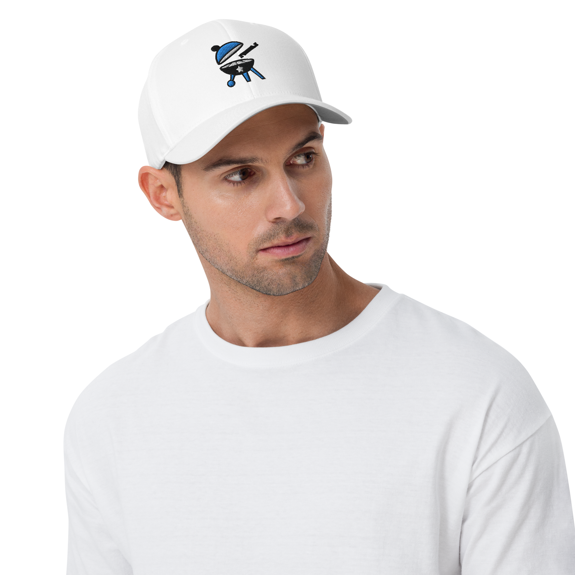 BBQ Pic Baseball Cap featuring a structured design, elastic stretch band, and silver undervisor, perfect for outdoor events.