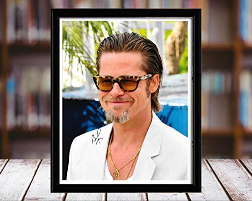 Framed Brad Pitt autograph replica print in black metal frame, showcasing a stylish design suitable for any decor.