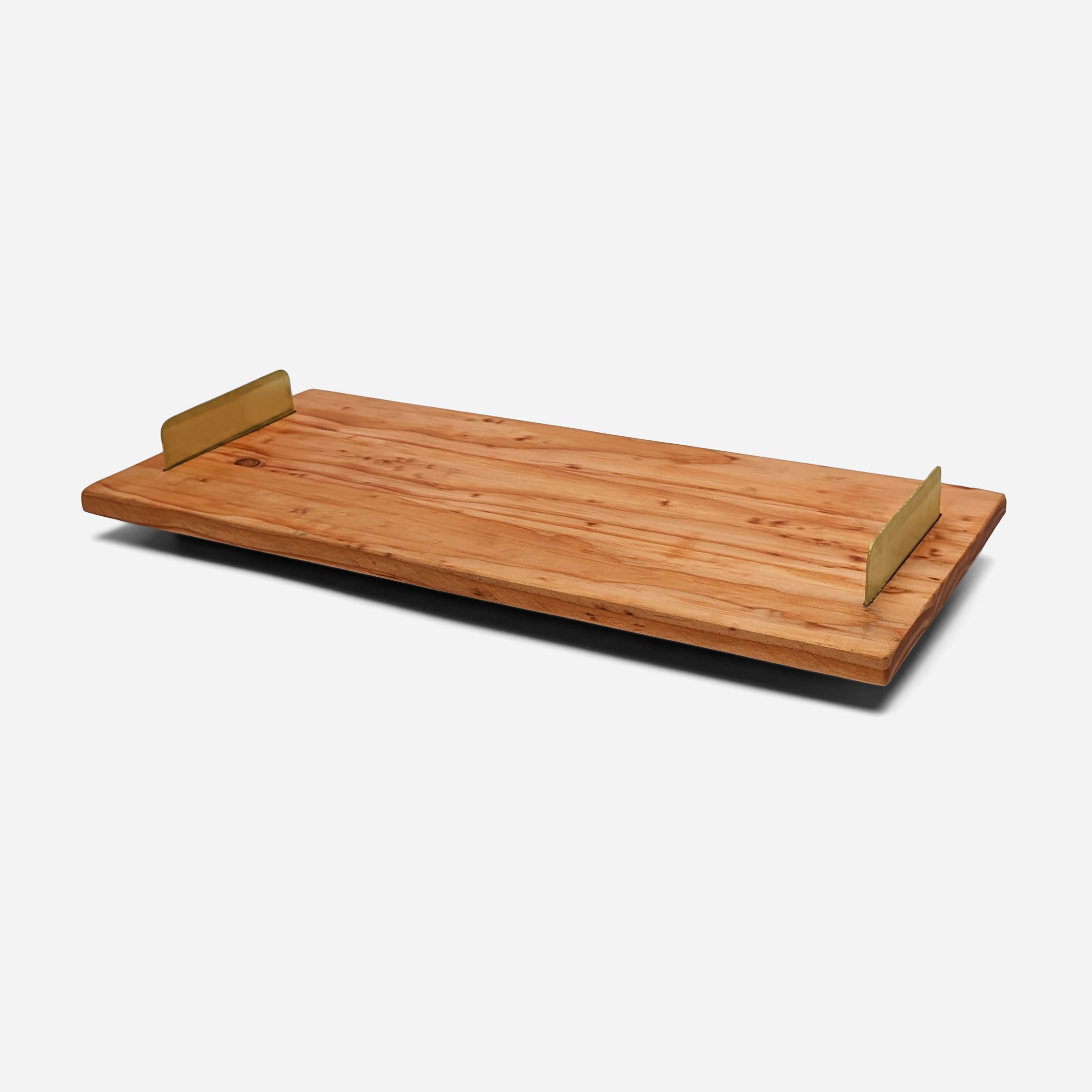 A beautifully crafted Brass Handle Tray made from Doug Fir wood with elegant brass handles, showcasing a unique beeswax finish.