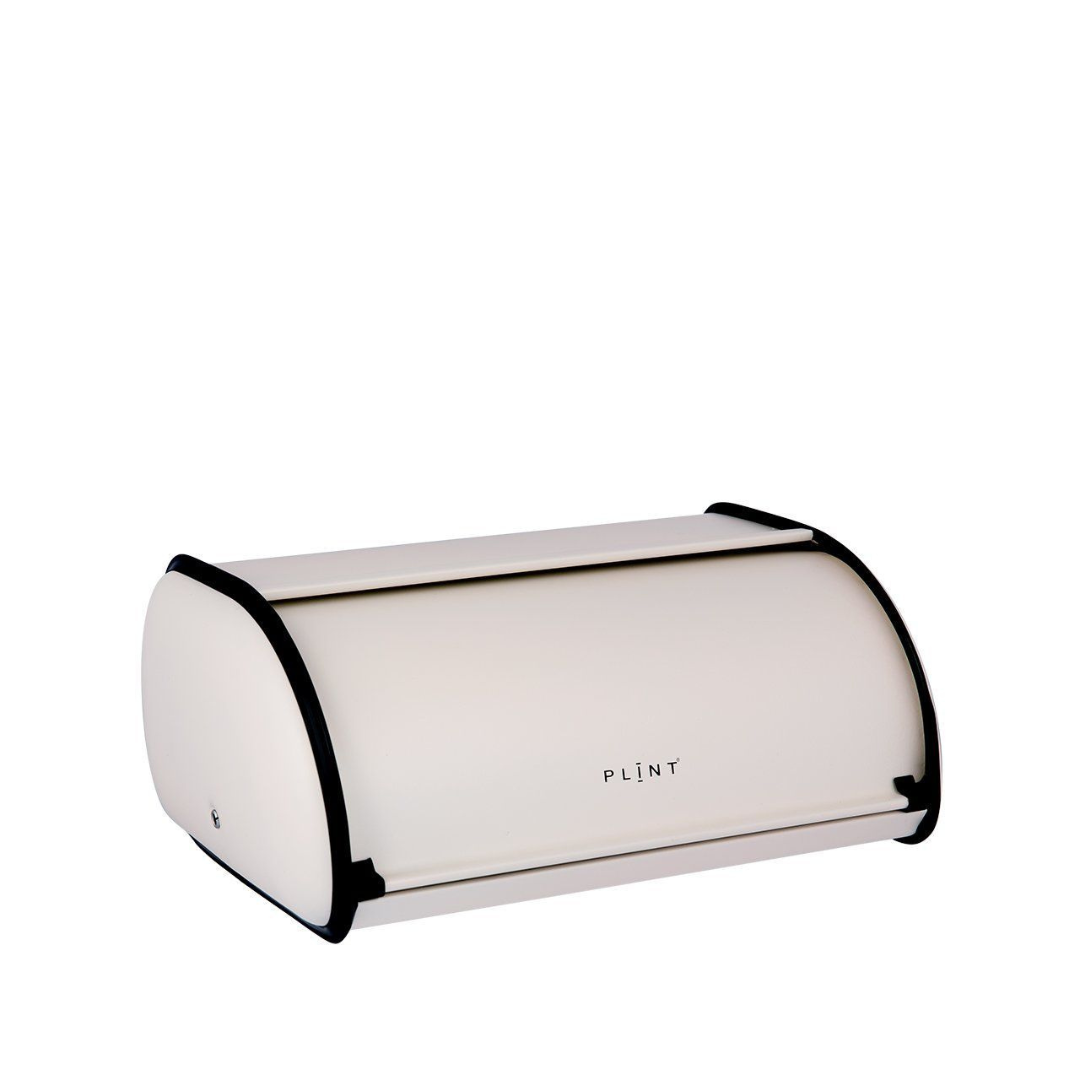 Stylish metal breadbox with ventilation holes for freshness, measuring 15 cm high, 34 cm long, and 24 cm deep.