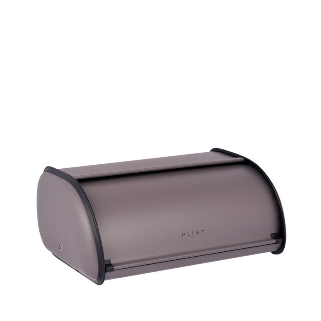 Stylish metal breadbox with ventilation holes for freshness, measuring 15 cm high, 34 cm long, and 24 cm deep.