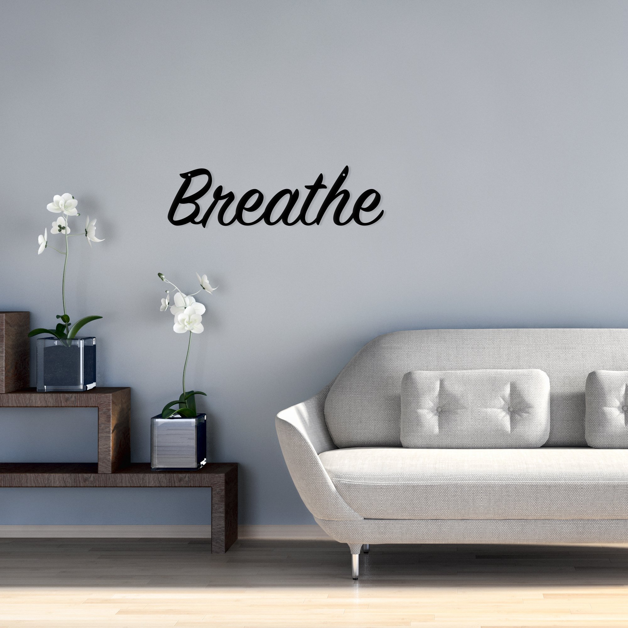 Breathe Metal Wall Art in a serene setting, showcasing its elegant design and durable steel construction.