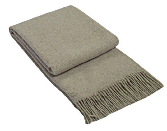 Brighton Throw blanket made from 100% New Zealand wool in beige color, showcasing its thick and cozy texture.