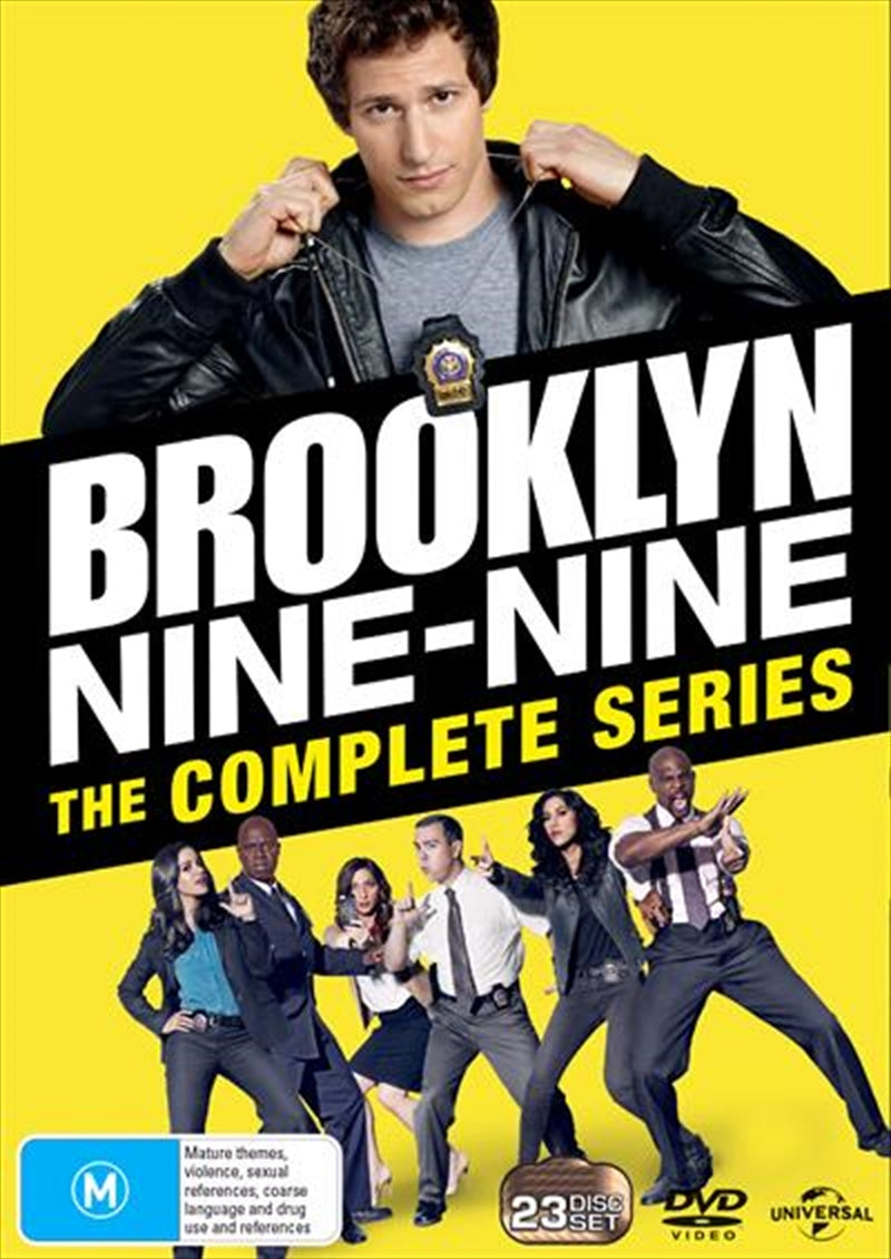 Brooklyn Nine-Nine Boxset DVD featuring all 8 seasons of the comedy series, showcasing the iconic characters and vibrant packaging.