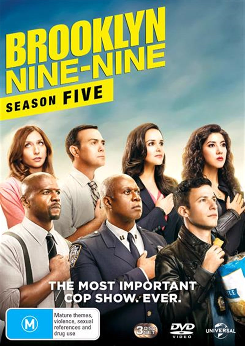 Brooklyn Nine-Nine Season 5 DVD cover featuring Jake Peralta and Captain Ray Holt in a comedic pose.