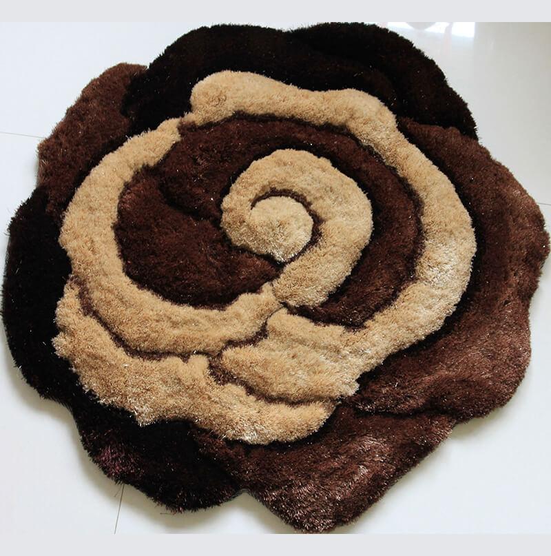 Brown and beige flower decorative rug with a soft shaggy texture, perfect for enhancing home decor.