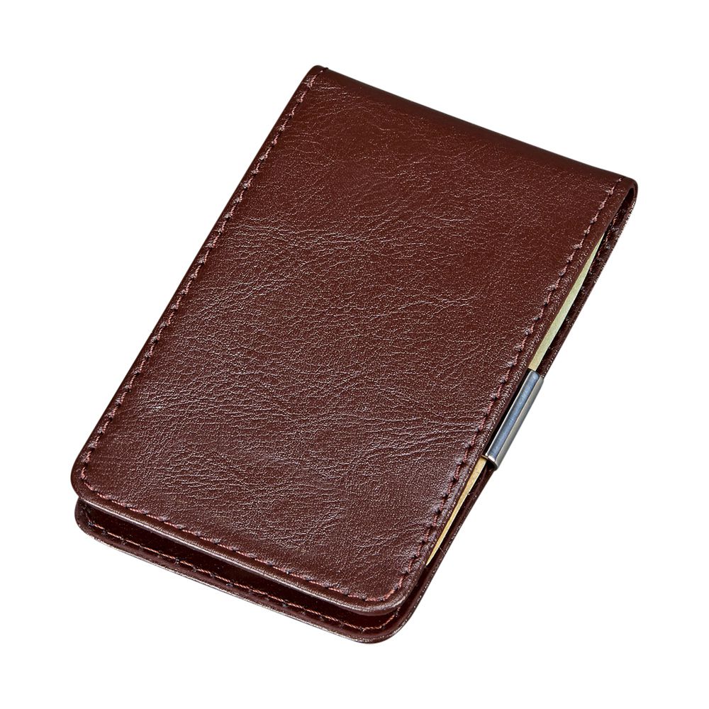 Brown leather billfold style case with money clip, showcasing its elegant design and compact size.