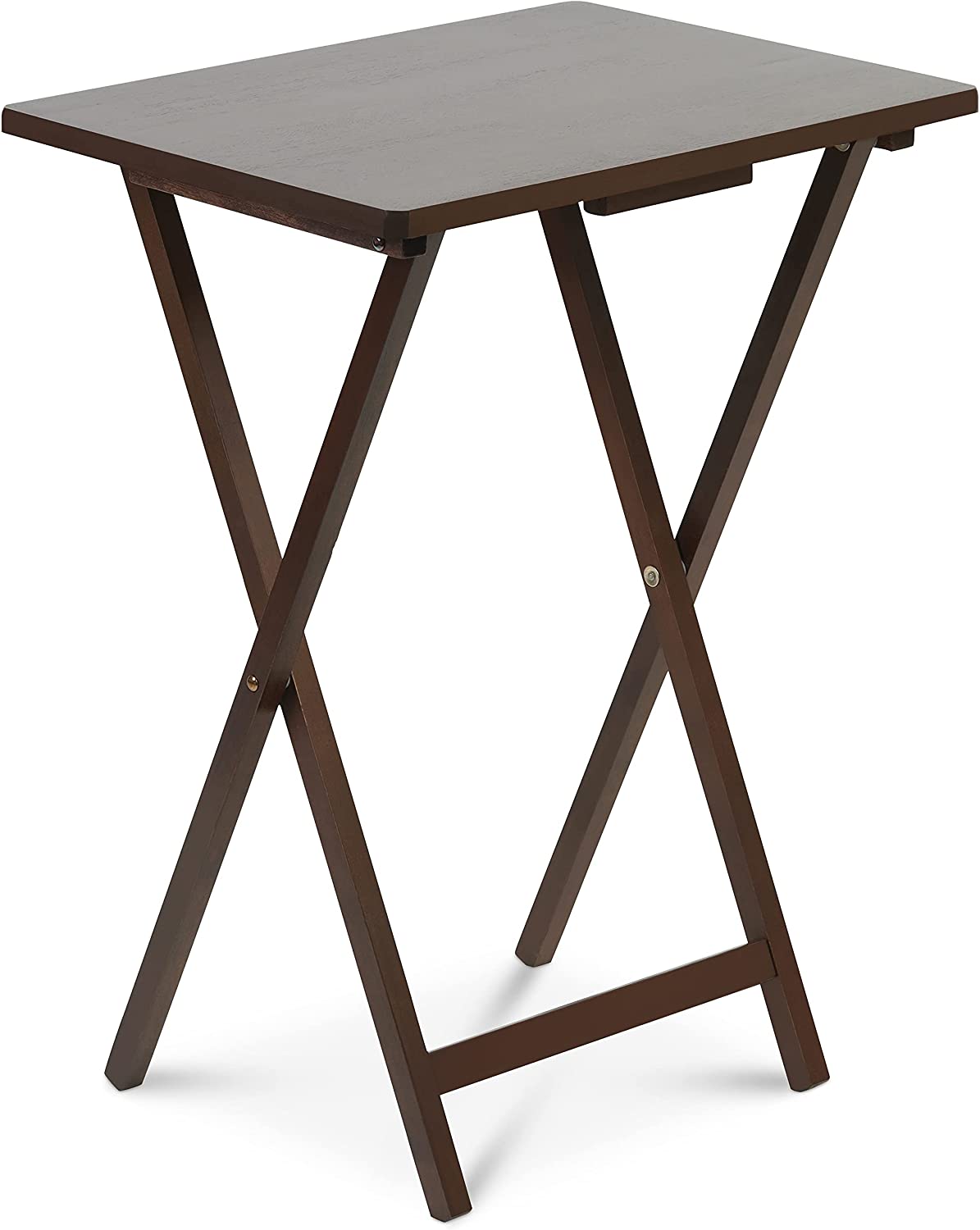 Brown Wood Folding TV Tray & Snack Table with a sleek design, perfect for snacks and drinks.