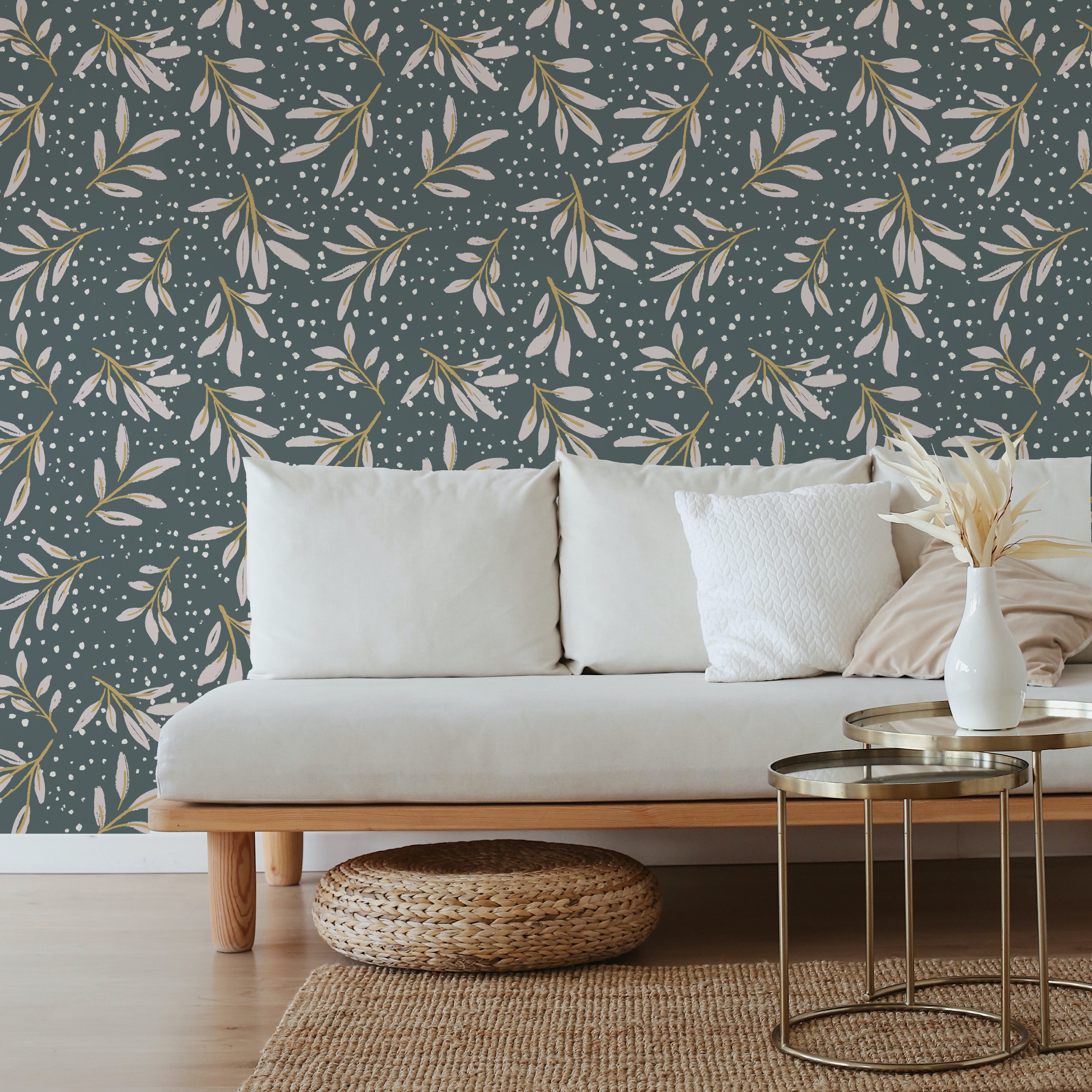 Brushed Foilage Wallpaper featuring a modern design with vibrant colors and patterns, perfect for home decor.