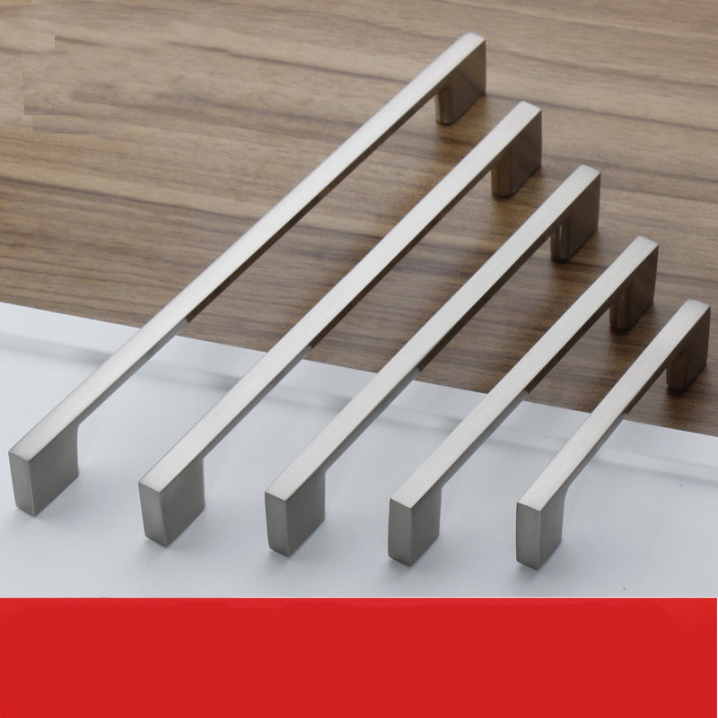 Brushed nickel kitchen cabinet drawer handle pulls with a modern design, featuring a laser edging detail and stainless steel finish.