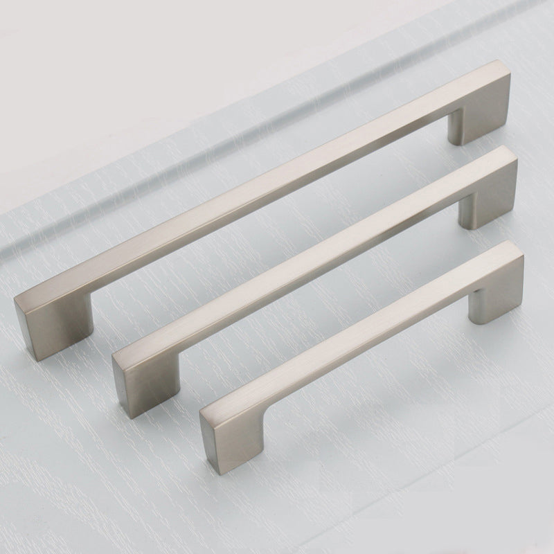 Brushed nickel kitchen cabinet drawer handle pulls with a modern design, featuring a laser edging detail and stainless steel finish.