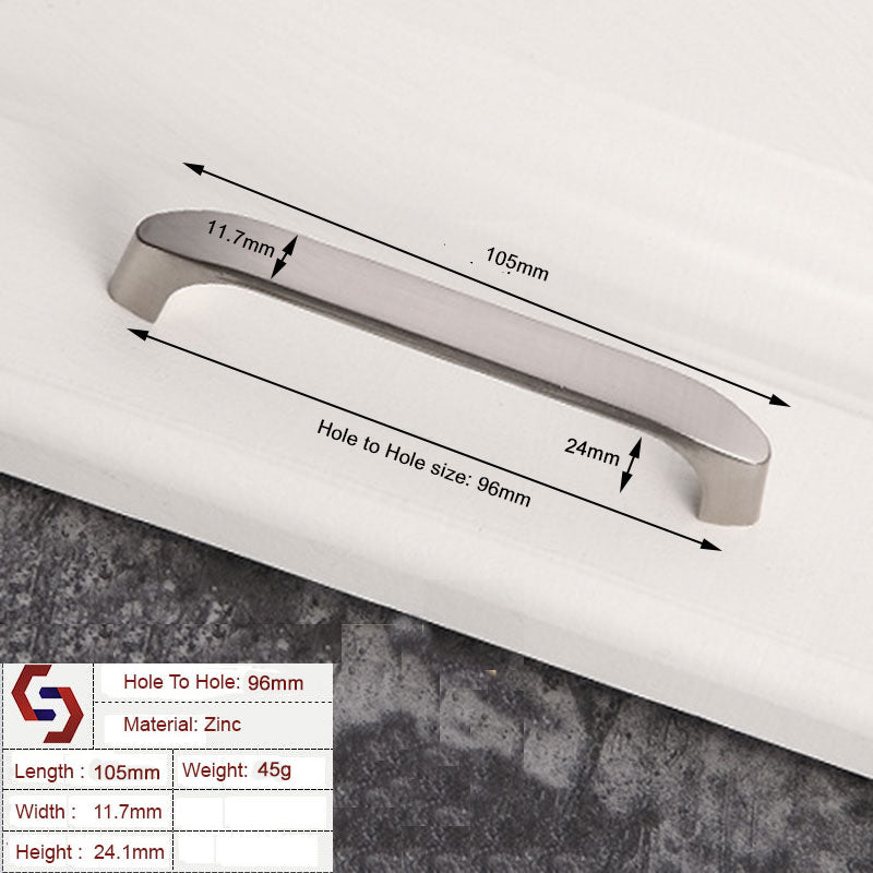 Brushed ZINC Kitchen Door Cabinet Drawer Handle Pulls in sleek modern design, showcasing a 96MM hole-to-hole size and elegant finish.