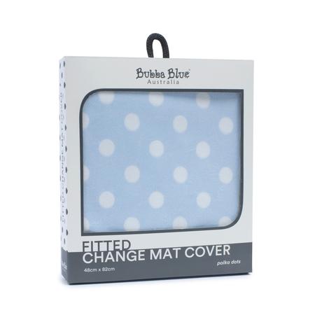 Bubba Blue Blue Polka Dots Change Mat Cover featuring soft cotton jersey material with a playful polka dot design, perfect for newborns.