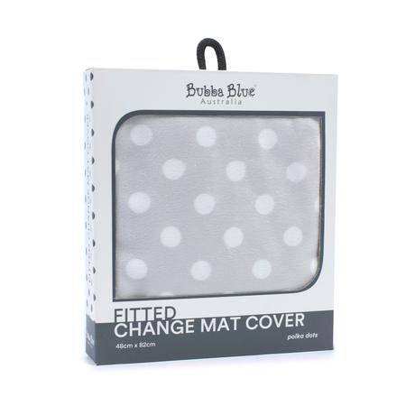 Bubba Blue Grey Polka Dots Change Mat Cover featuring soft cotton jersey material with playful polka dot design.