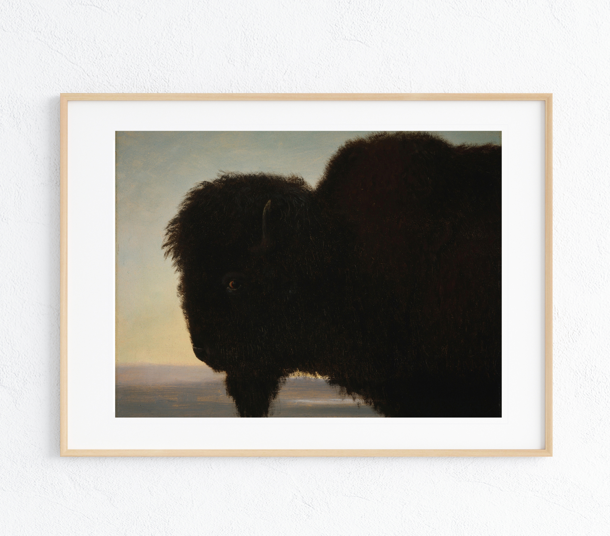 Buffalo Head Art Print on museum-grade canvas showcasing vibrant colors and intricate details.