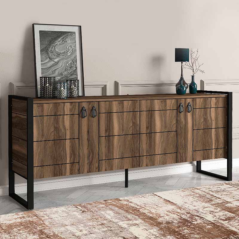 Buffet ARCADIA in walnut finish, showcasing its elegant design and spacious storage capabilities.