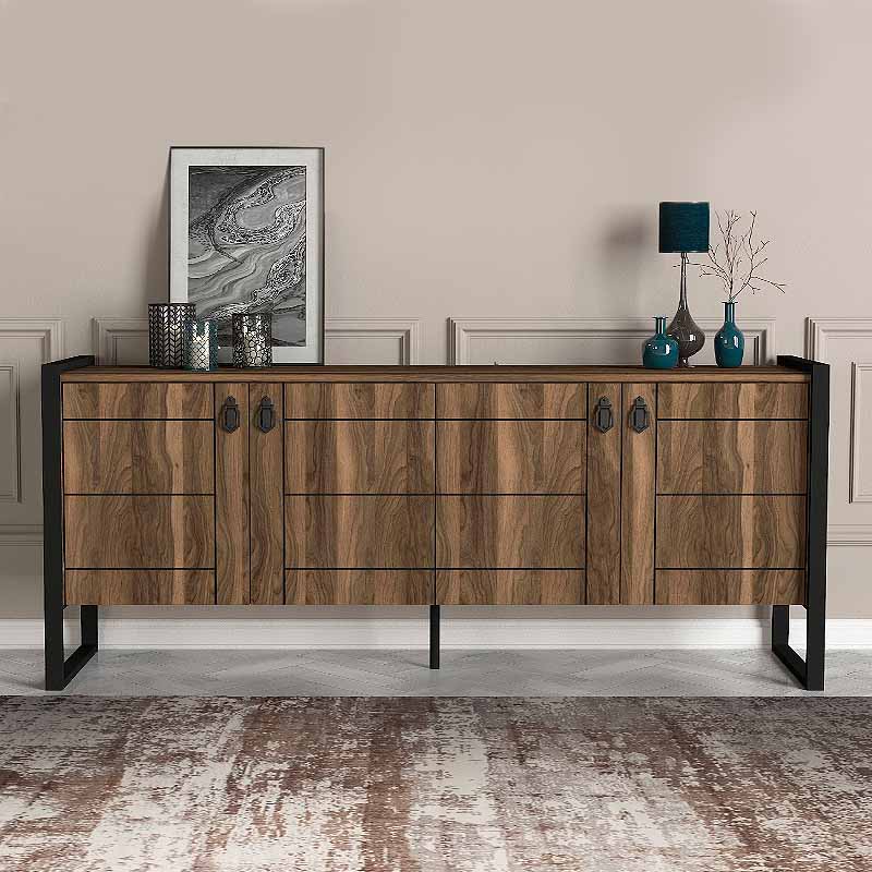 Buffet ARCADIA in walnut finish, showcasing its elegant design and spacious storage capabilities.