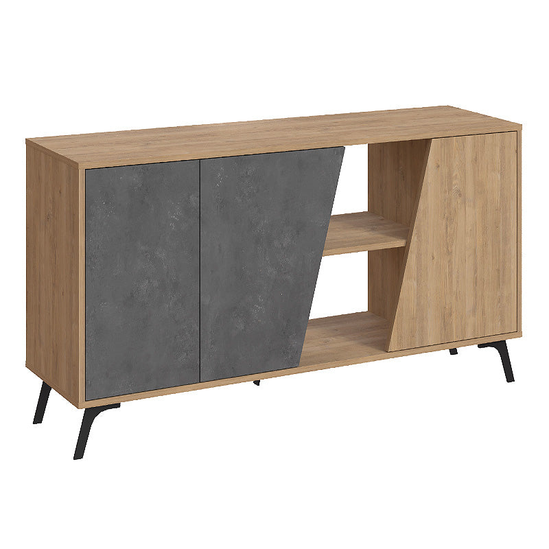 Buffet GRADY Oak in Retro Grey, featuring three cabinets and five metal legs, showcasing its stylish design and durable construction.