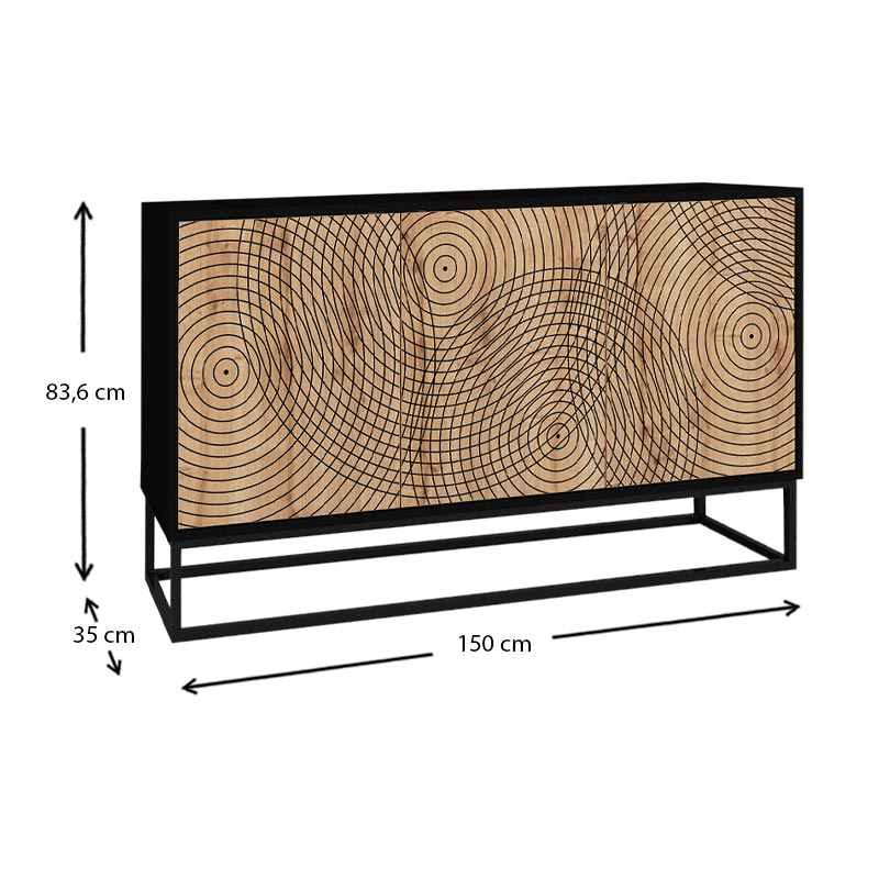 Buffet LINDA in black and sapphire oak, showcasing its elegant design and spacious storage.