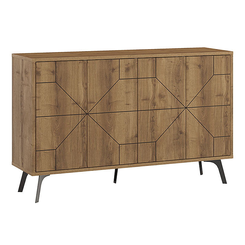 Buffet LUKAS in light brown, featuring two double-leaf cabinets and five metal legs for stability.