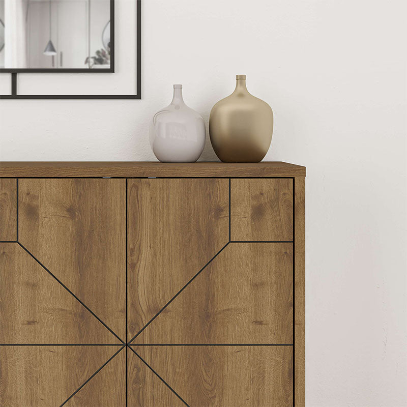 Buffet LUKAS in light brown, featuring two double-leaf cabinets and five metal legs for stability.