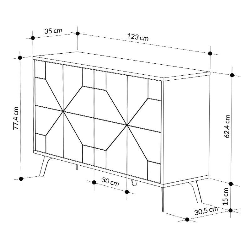 Buffet LUKAS in light brown, featuring two double-leaf cabinets and five metal legs for stability.