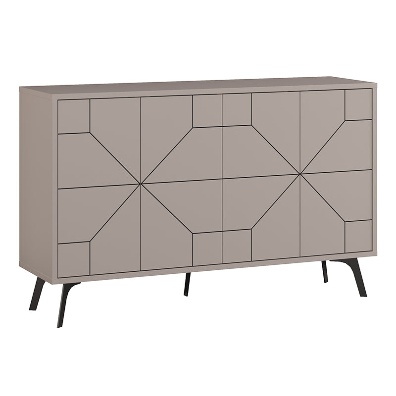 Buffet LUKAS in light mocha color, featuring two double-leaf cabinets and five metal legs for stability.