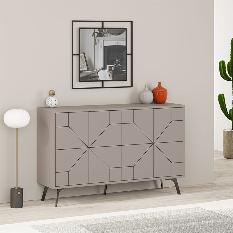 Buffet LUKAS in light mocha color, featuring two double-leaf cabinets and five metal legs for stability.