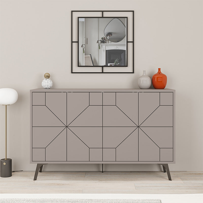 Buffet LUKAS in light mocha color, featuring two double-leaf cabinets and five metal legs for stability.