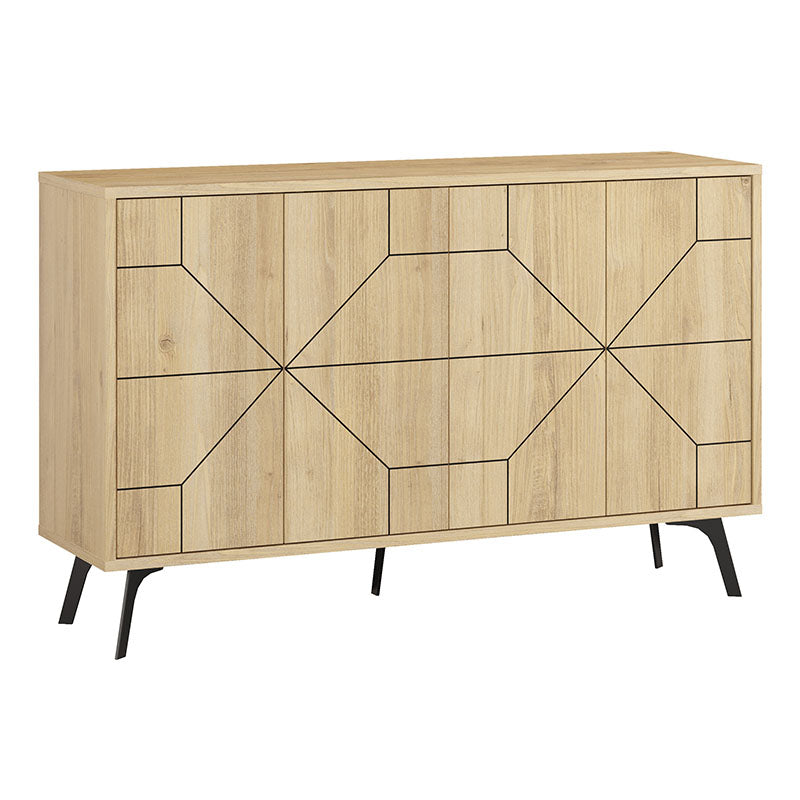 Buffet LUKAS in oak finish with two cabinets and five metal legs, showcasing its elegant design and sturdy construction.