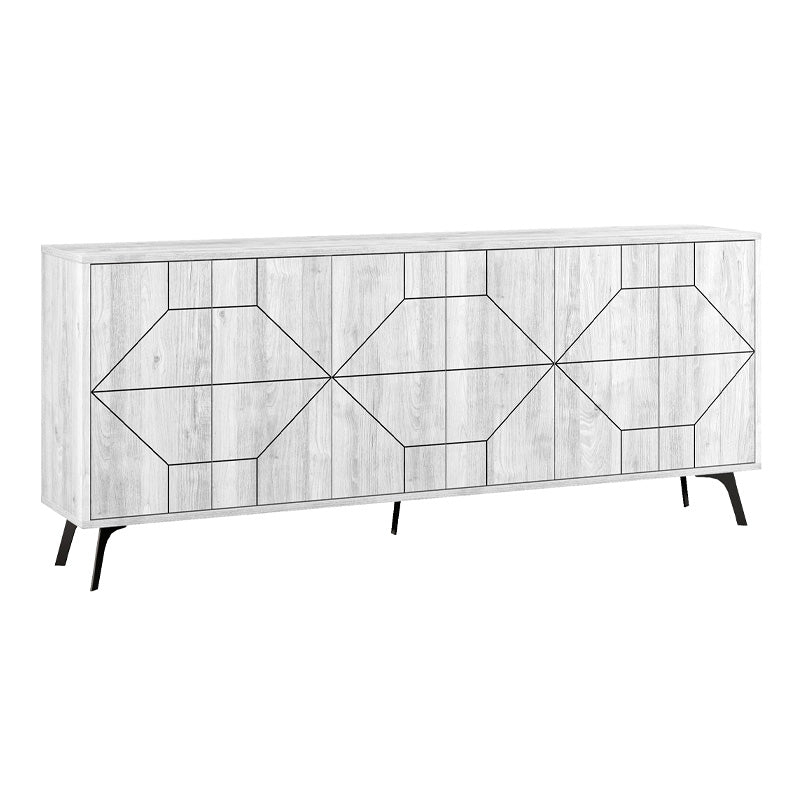 Buffet MIKE in ancient white color, featuring three double-leaf cabinets and five sturdy metal legs, perfect for stylish storage.