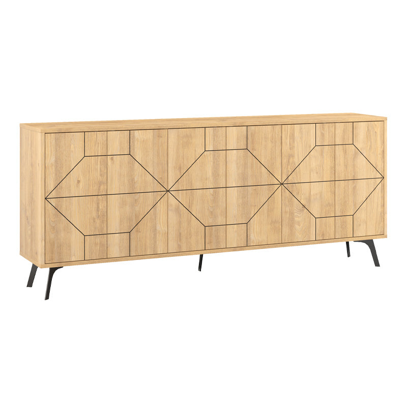 Buffet MIKE Oak in natural beech color, featuring three double-leaf cabinets and five sturdy metal legs for support.