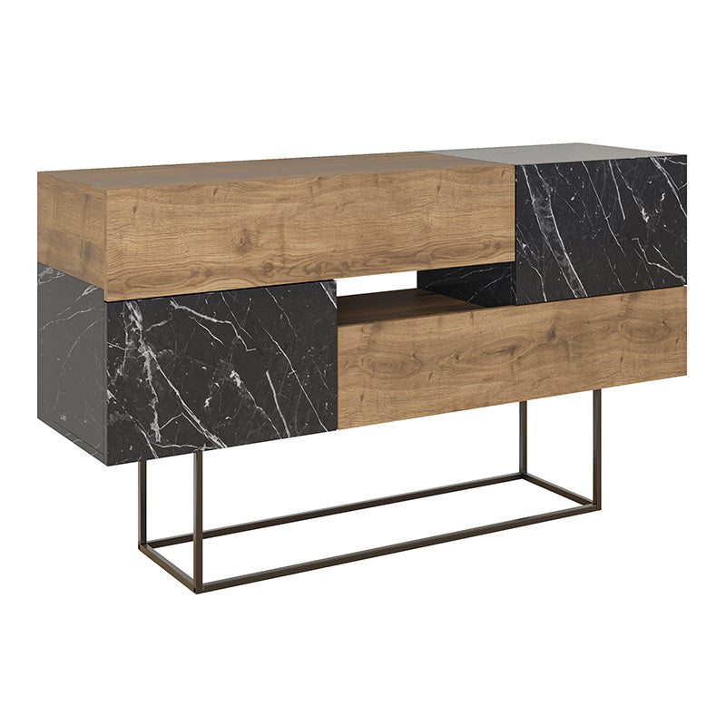 Buffet MIRACLE featuring a light brown-black marble effect, showcasing two cabinets and two drawers, perfect for home or office use.