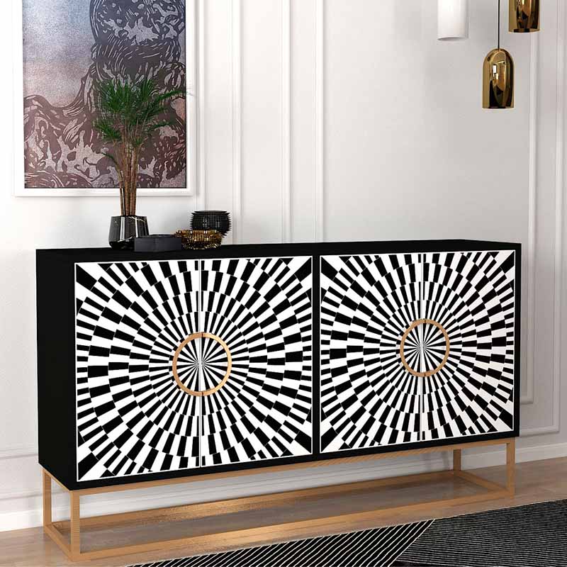 Buffet MIRAGE in black and white, featuring a modern design with sleek lines and durable construction, perfect for stylish storage.