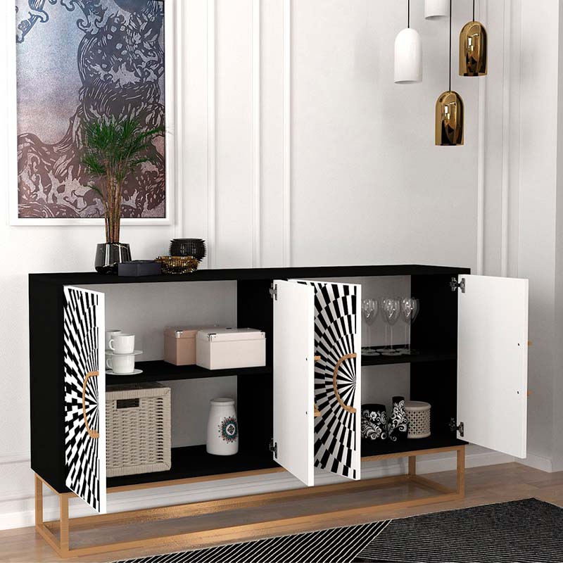 Buffet MIRAGE in black and white, featuring a modern design with sleek lines and durable construction, perfect for stylish storage.