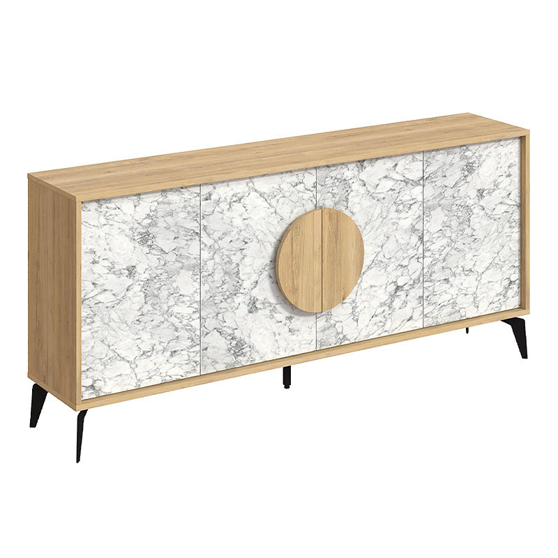 Buffet PARIS Oak with white marble effect, featuring natural beech color and spacious design, ideal for home or office storage.