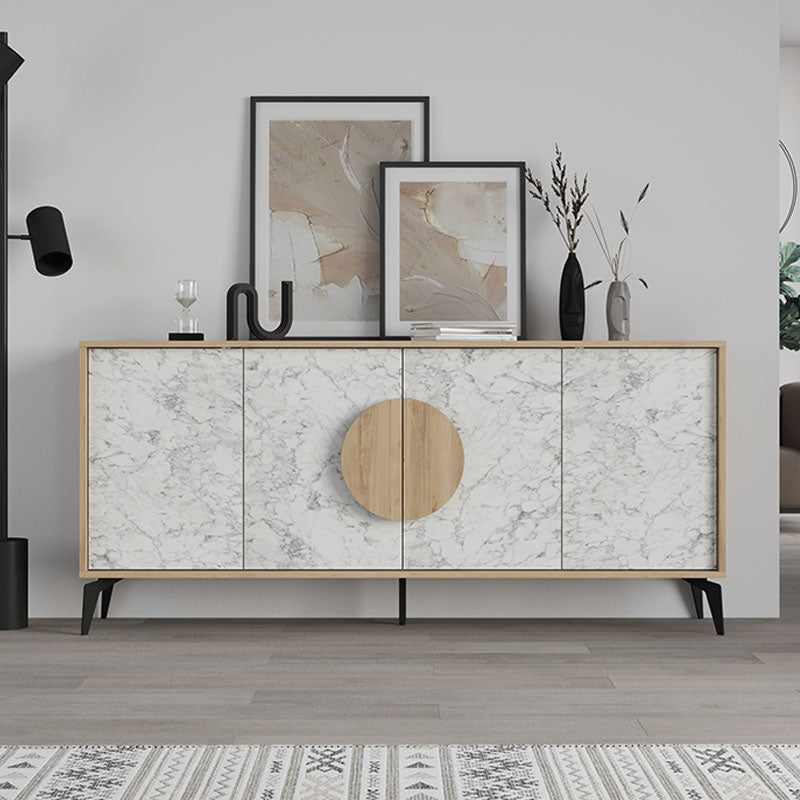 Buffet PARIS Oak with white marble effect, featuring natural beech color and spacious design, ideal for home or office storage.