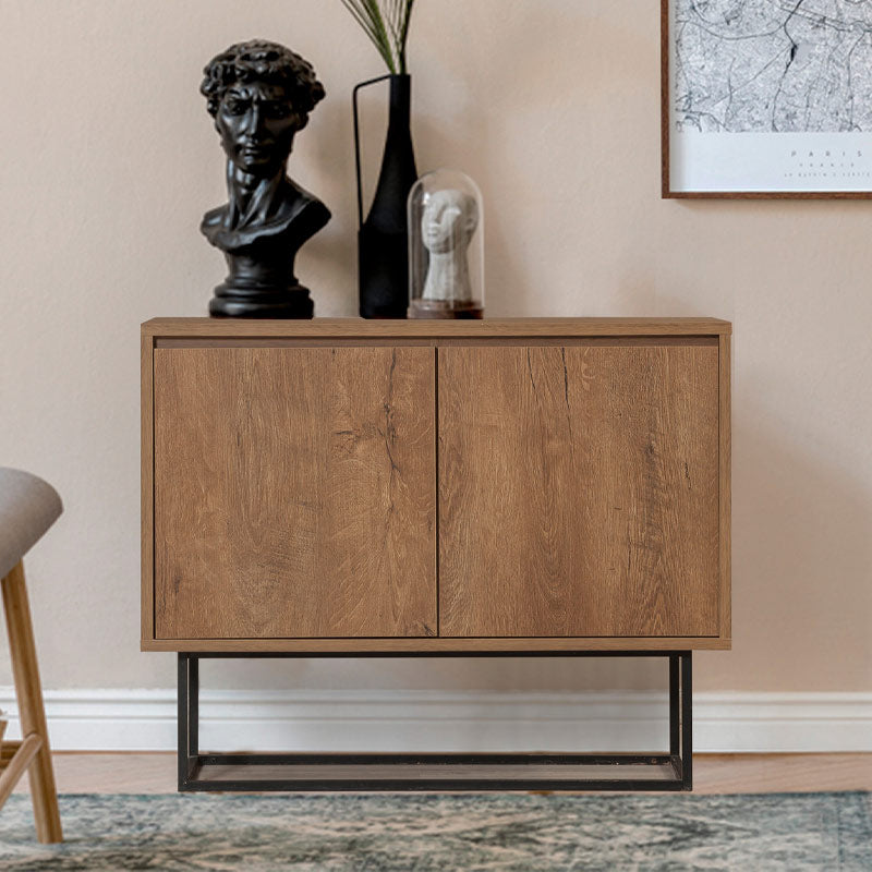 Buffet RAMIREZ in walnut finish, featuring two cabinets and metal legs, measuring 90x36x72 cm.