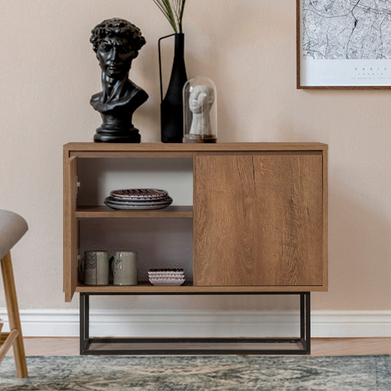 Buffet RAMIREZ in walnut finish, featuring two cabinets and metal legs, measuring 90x36x72 cm.