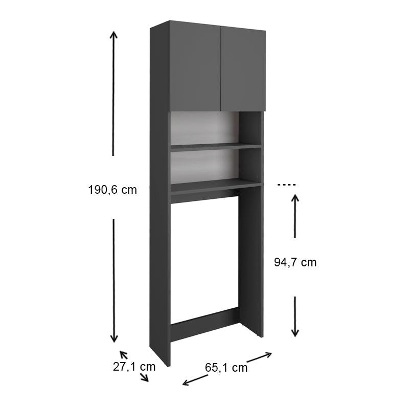 Buffet washing machine ENEA in anthracite color, featuring shelves and a double-leaf cabinet, designed for laundry organization.