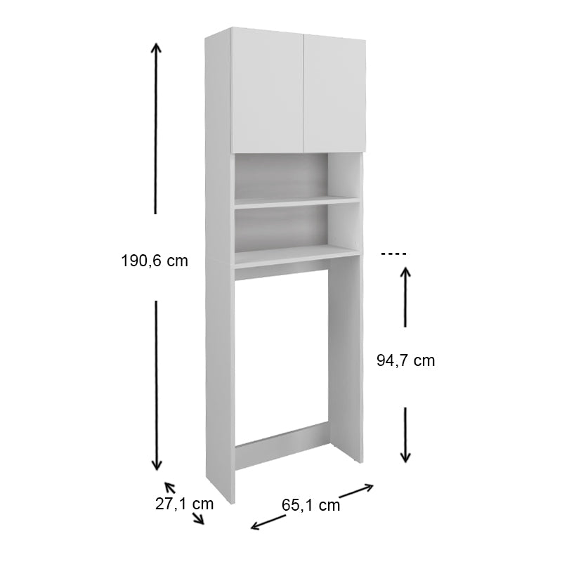 Buffet washing machine ENEA in white melamine finish, featuring two shelves and a double-leaf cabinet, ideal for laundry organization.